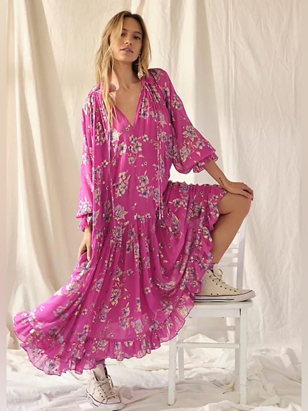 Free People Feeling Groovy Maxi Foil Dress - Hot Pink